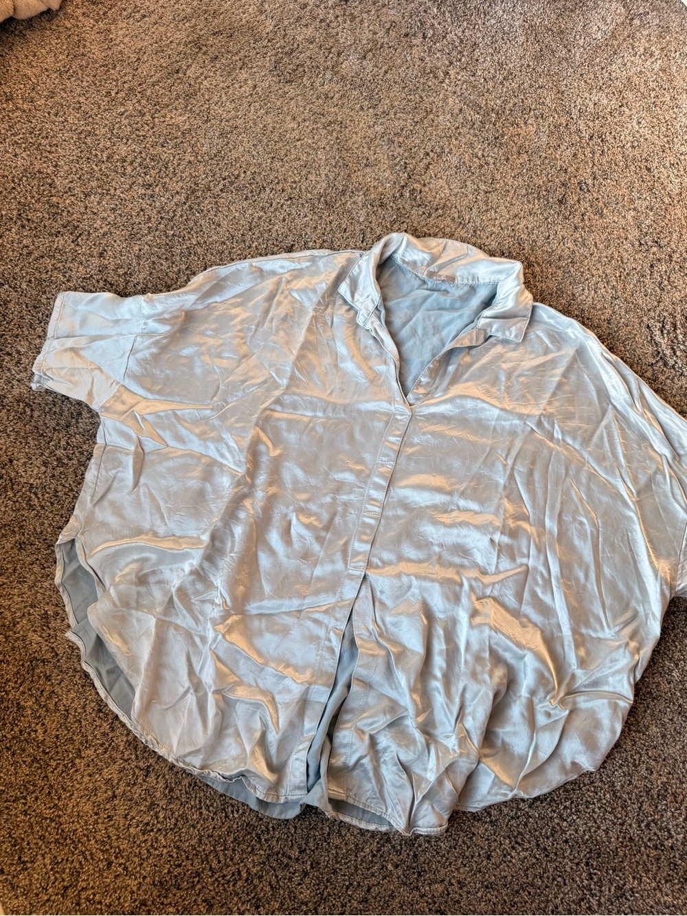 Light Blue Short Sleeve Satin Pajama Top